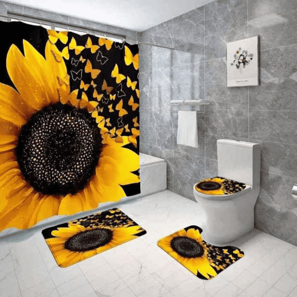 Set Juego De Baño 4 Piezas Con Cortina Deco Hogar Completo
