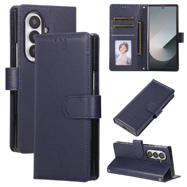 Funda Cartera para Samsung Galaxy Z Fold7 con Tarjetero, Soporte y Cordón - Protección Azul