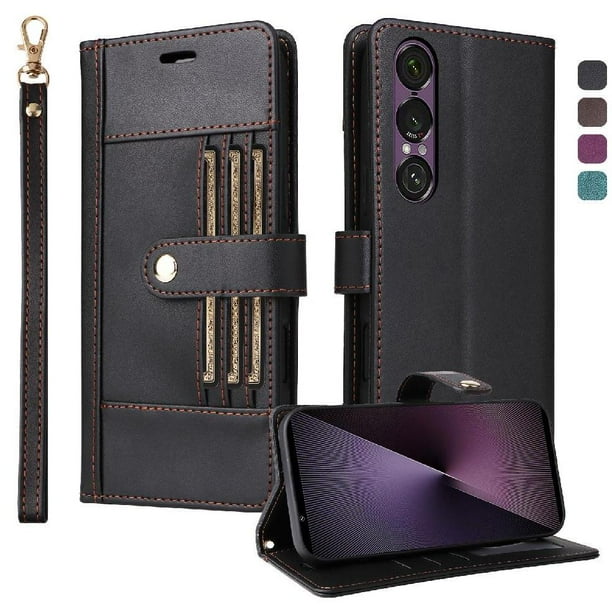 FOXDOCK Funda tipo Cartera para Sony Xperia 1 VII – Cubierta de Cuero PU con Múltiples Ranuras, Bolsillo para Efectivo y Correa de Muñeca