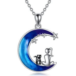 Vousez - Collar Mujer Gato Negro Luna Plata 925