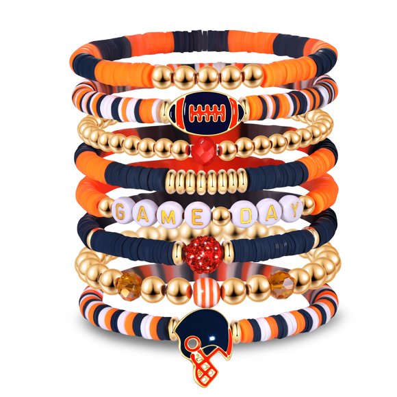 Pulsera NVENF Football Heishi de arcilla con cuentas elásticas – Pack de 7