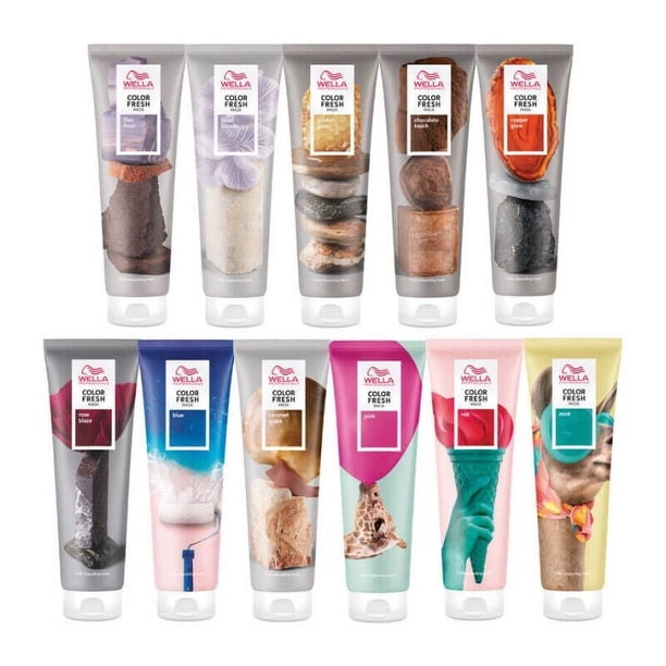 Mascarilla con color Wella Professionals Color Fresh de 5 oz (Tono: Caramel Glaze). Ideal para revivir y mantener el color del cabello mientras aporta suavidad y brillo.