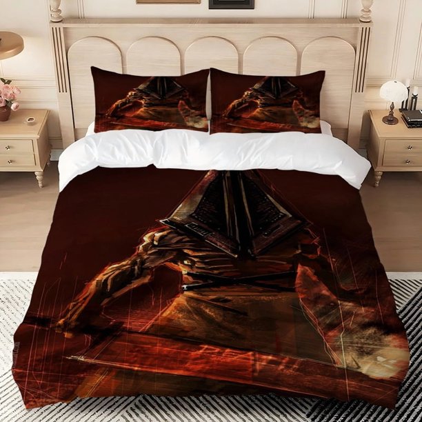 3pcs Sci-Fi Warrior Red and Black Helmet Print Triangle Head Design Bedding Set