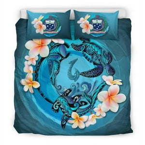 Milsleep - Juego De Funda Nórdica Polinesia - Samoa Bedding Set Blue Plumeria Animal Tattoo