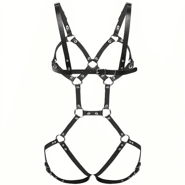 Erotic Body Garter Belt Bodysuit, Hollow Out Open Bust Strappy Cage Bodysuit, Women's Sexy Lingerie & Underwear Accessories