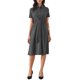 thumbnail image 2 of INSPIRE CHIC Vestido de trabajo a rayas para mujer con cuello de solapa, cintura con lazo, botones, manga corta, largo casual XS Negro, 2 of 6