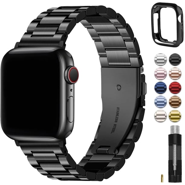 Fullmosa Correa metálica con funda para Apple Watch, negra, modelos 42, 44 y 45 mm