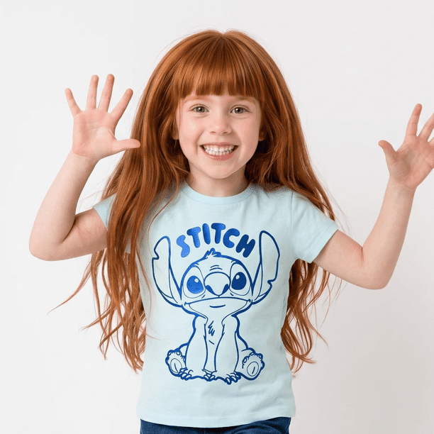 Polera Manga Corta Niña Stitch Disney Celeste