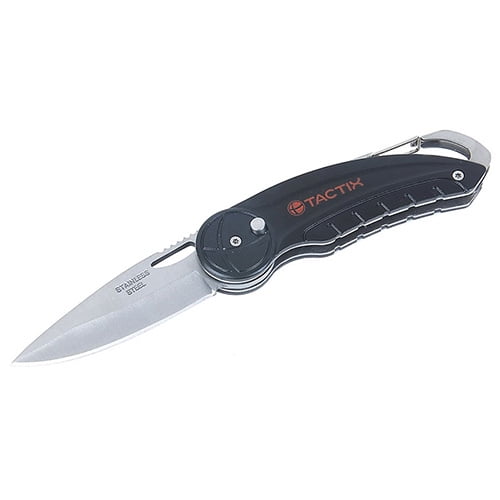 Tactix - Cuchillo Navaja Plegable Negro Con Clip Para Cinturon
