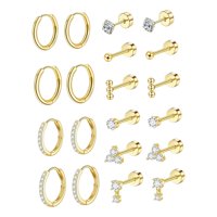 Ioensy - Juego De 10 Pares De Pendientes Para Múltiples Perforaciones Para Regalos De Aniversario Y Compromiso, Dorados.