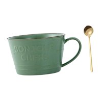 Bothyi - Taza De Café Con Tazas De Desayuno Con Cuchara Para Bebidas Frías O Calientes Cappuccino 400 Ml De Verde