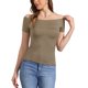thumbnail image 1 of INSPIRE CHIC Blusa sólida de mujer con mangas cortas, hombros descubiertos, longitud a la cadera, XS caqui, 1 of 5