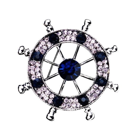 Rhinestone Crystal Ship Volante Helm Pin Broche Ramilletes Plata