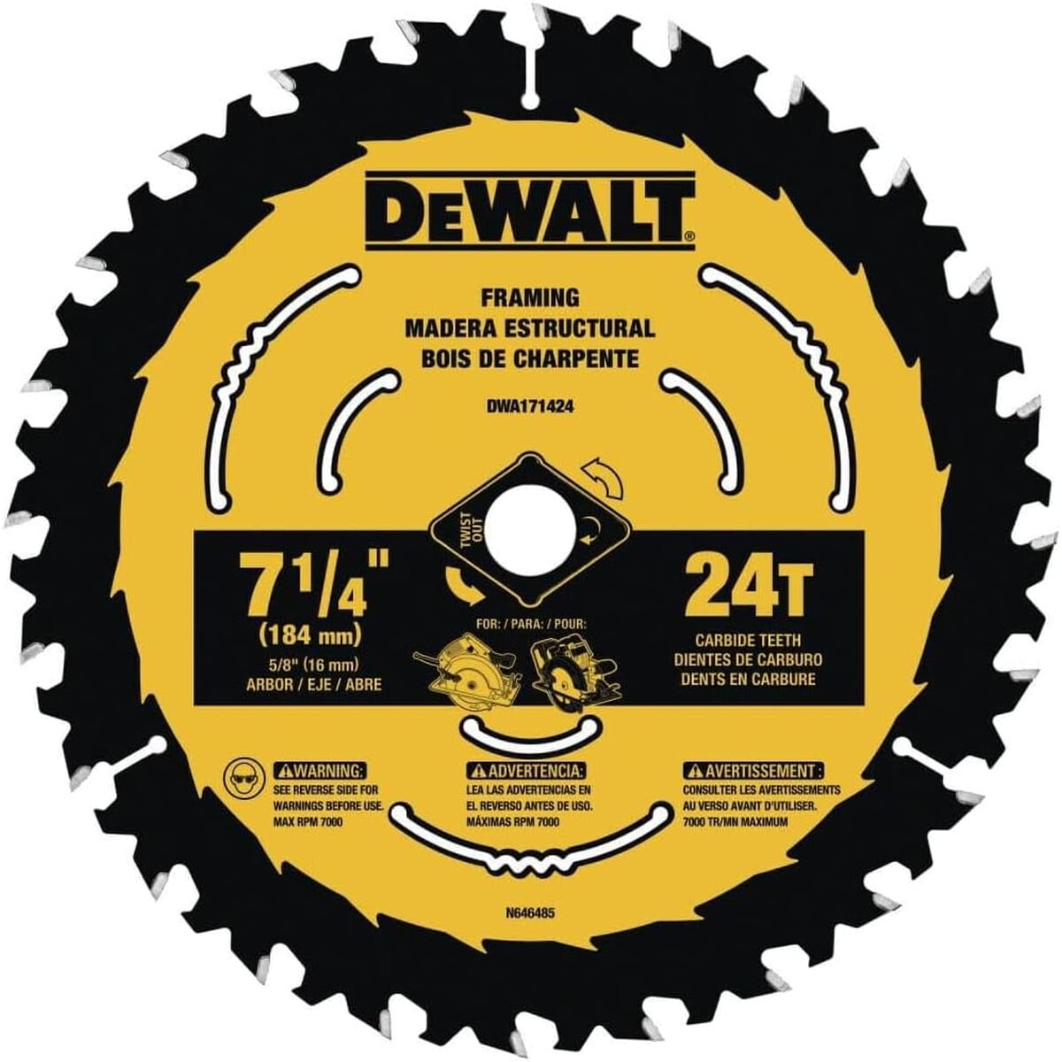 Disco Sierra Circular Dewalt 7 1/4 Pulg 24 Dientes Madera