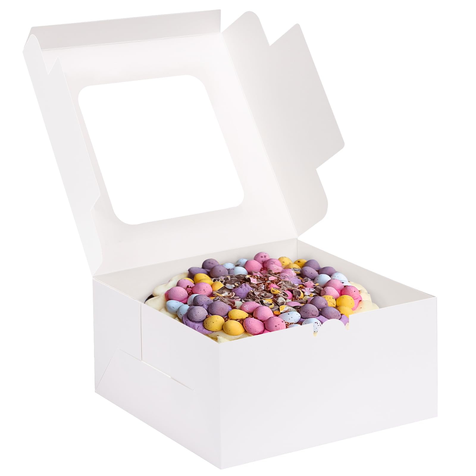 Cajas Para Tartas Moretoes, 24 Unidades, 25 X 25 X 13 Cm, Color Blanco Con Ventana De Cartón