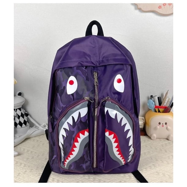 Creative shark print school bag student boys girls funny satchel waterproof daypack unisex schoolbag with shark light backpacks