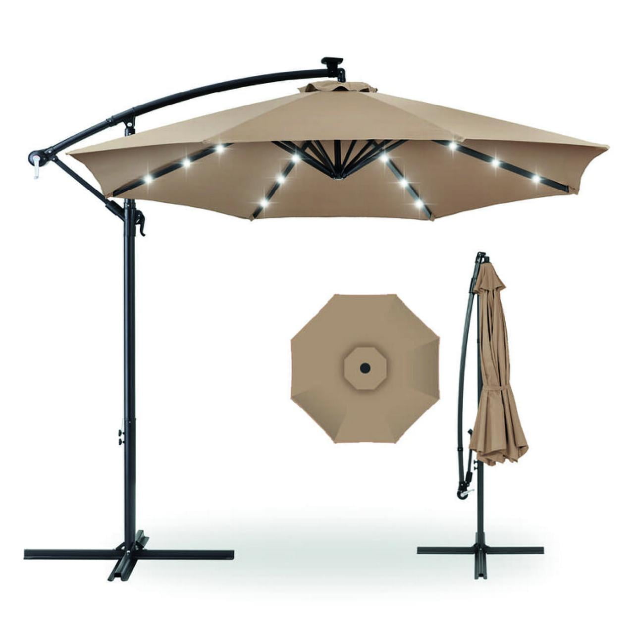 Matilde Vicenzi - Quitasol Terraza 360° 3x3 Mt Panel Solar Luz Led Khaki Oscuro Vincenzi