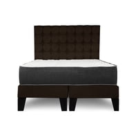 M Sole - Cama 2 Plazas Completa Base Americana + Colchón De Resortes + Respaldo Cuadros Café