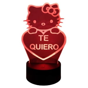 Lelumania - Lampara Ilusion 3D Hello Kitty Te Quiero De 7 Colores, Base Touch