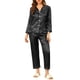 thumbnail image 2 of INSPIRE CHIC Conjunto de Pijama de Satén para Mujer Camisa de Dormir de Manga Larga con Botones y Pantalones con Ribete en Contraste Cuello con Solapa Ropa de Casa L Negro, 2 of 7