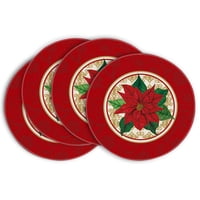 Xusx111 - Acuarela Poinsettia Rojo Alfombras Redondas De Navidad Conjunto De Alfombras De Mesa Redonda De Navidad De Invierno De 4, 15 Pulgadas Para La Decoración Del Comedor