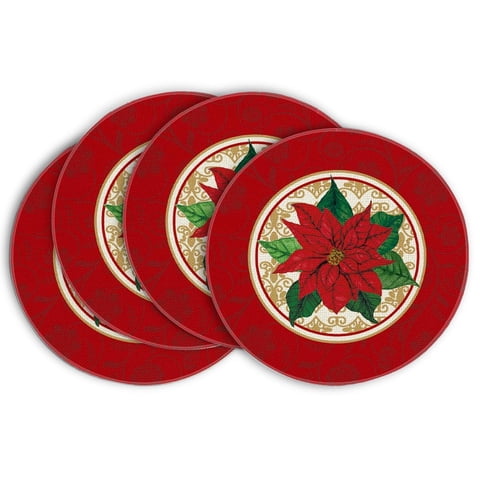Xusx111 - Acuarela Poinsettia Rojo Alfombras Redondas De Navidad Conjunto De Alfombras De Mesa Redonda De Navidad De Invierno De 4, 15 Pulgadas Para La Decoración Del Comedor