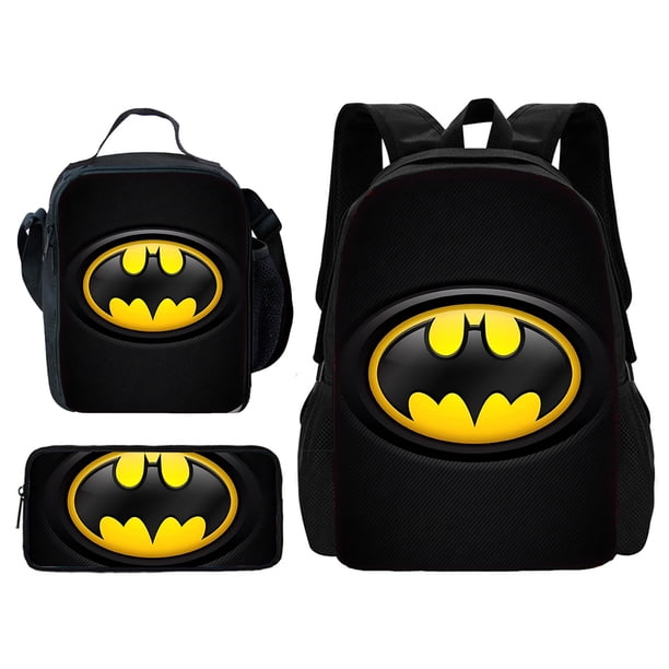Super B-BatmanS-Logo 3 pcs set Child School Backpack with Lunch Bags ,Pencil Bags ,School Bags for Boys Girls Best Gift