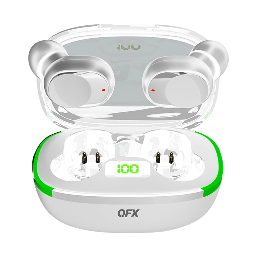 Auriculares Bluetooth 5.3 Tws Qfx Hp-e110 A Prueba De Salpicaduras Led Blancos