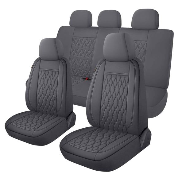 Juego completo de fundas para asientos de coche CAROMOP, piel sintética, color gris