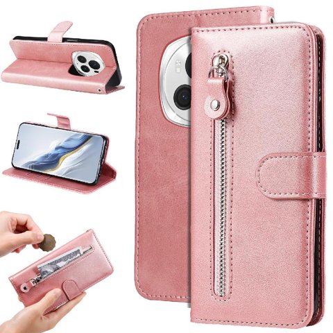 Gangxun - Funda Con Cremallera Para Honor Magic 6 Pro, Carcasa Cartera De Cuero Pu Con Soporte Y Tarjetero