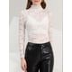 thumbnail image 5 of INSPIRE CHIC Blusa de Encaje Floral Transparente de Manga Larga con Cuello Alto para Mujer M Blanco, 5 of 7