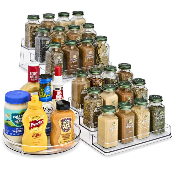 Set Organizador de Especias Sorbus 2 unidades de 25 cm + Bandeja giratoria Lazy Susan de 23 cm