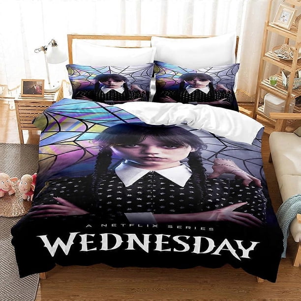 Juego De Ropa De Cama Wandinha De Tres Piezas Estampado 3d Funda Nórdica De Plumas Ligera Y Cómoda Funda De Almohada