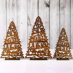 Huwena - Árbol De Madera Con Diseño De Belén Navideño, Decoración De Mesa, 3 Unidades