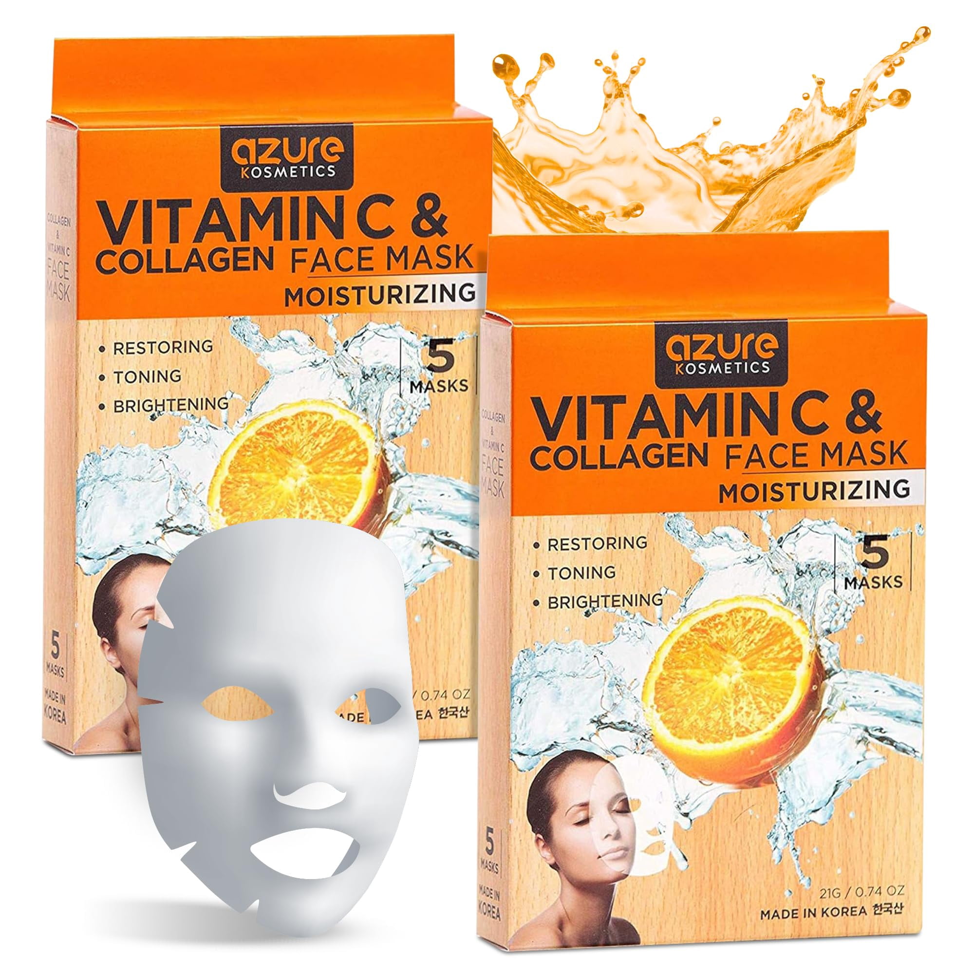 Azure Skincare - Mascarilla De Hoja Azure Cosmetics Colágeno Y Vitamina C – Pack De 10