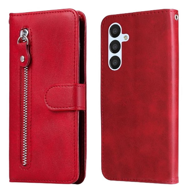 Funda tipo cartera para Samsung Galaxy A54 5G con bolsillo con cremallera y ranuras para tarjetas – Función de soporte Rojo