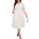 thumbnail image 5 of Vestido de noche de talla grande para mujer, estilo vintage con encaje floral, manga 2/3, falda de largo medio y bolsillos de encaje calados (blanco)., 5 of 5
