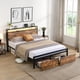thumbnail image 1 of Full Size Bed Frame with Storage Headboard and 2 Drawers, LED Lights Bed with Charging Station, Metal Platform Bed No Noise, Mattress Foundation Strong Metal Slats Support No Box Spring Needed, 1 of 3