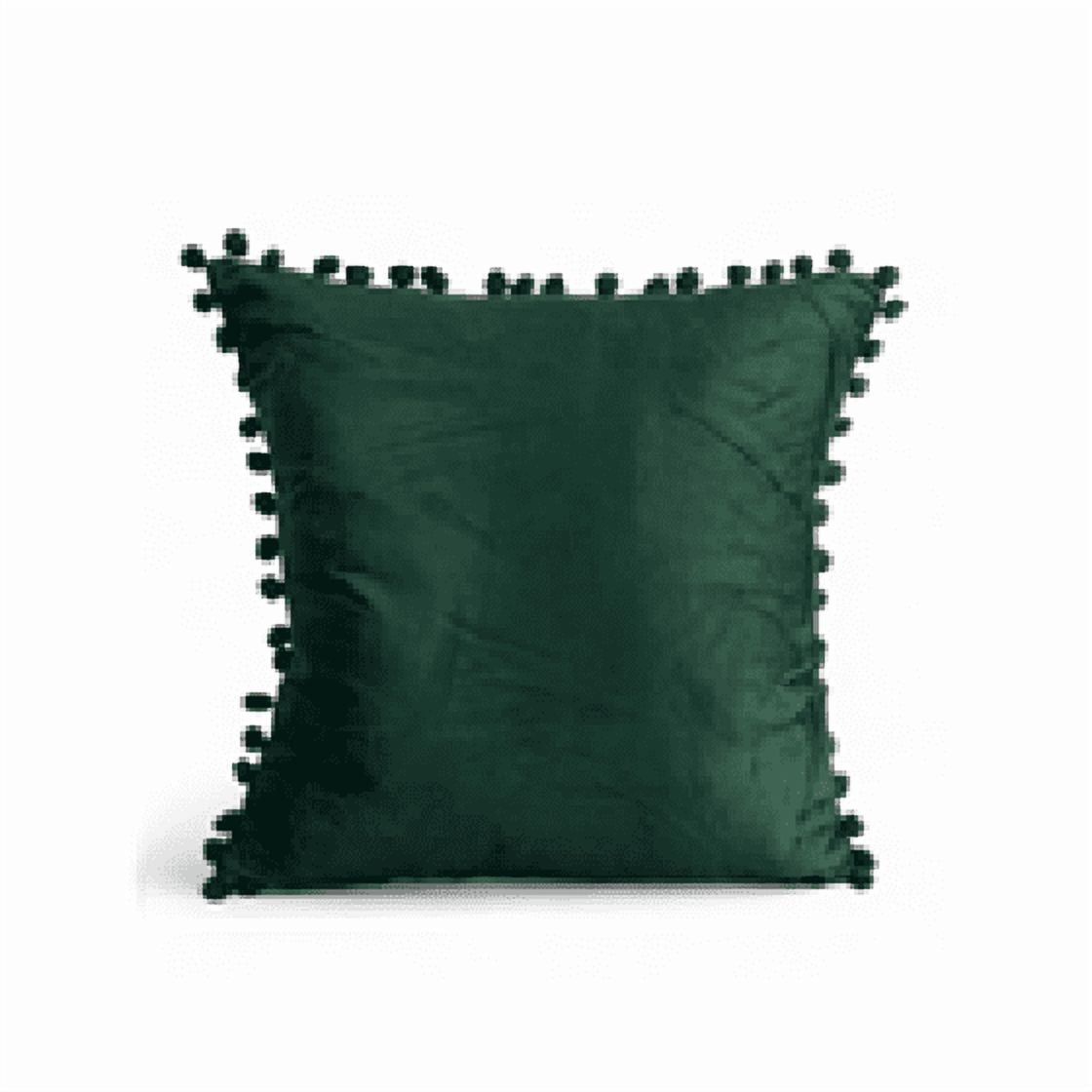Genérico - Pack De 2 Fundas De Cojines Terciopelo Con Pompones 45x45 Cm Verde