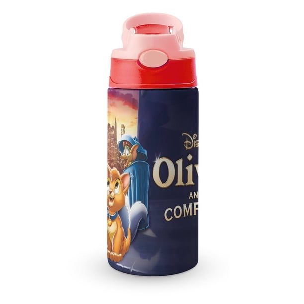 Oliver y su PandillaBotella de Agua con Tapa Pop Top de Un Toque, Acero Inoxidable, a Prueba de Fugas, para Deportes, Botella Infantil rosa 12 oz