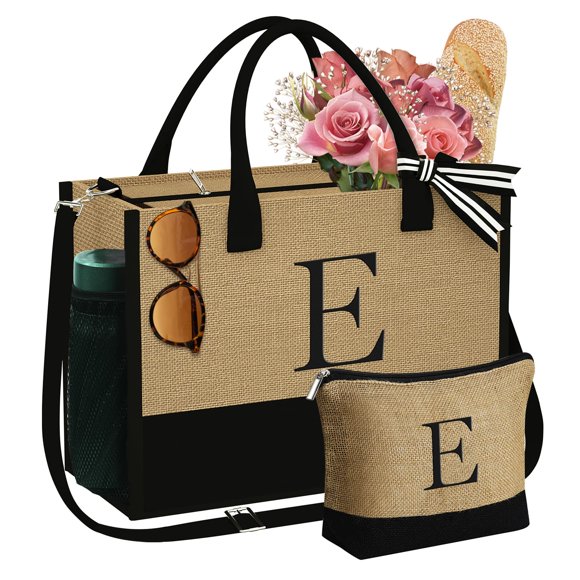 Bolsa de playa de yute con iniciales personalizadas YOOLIFE