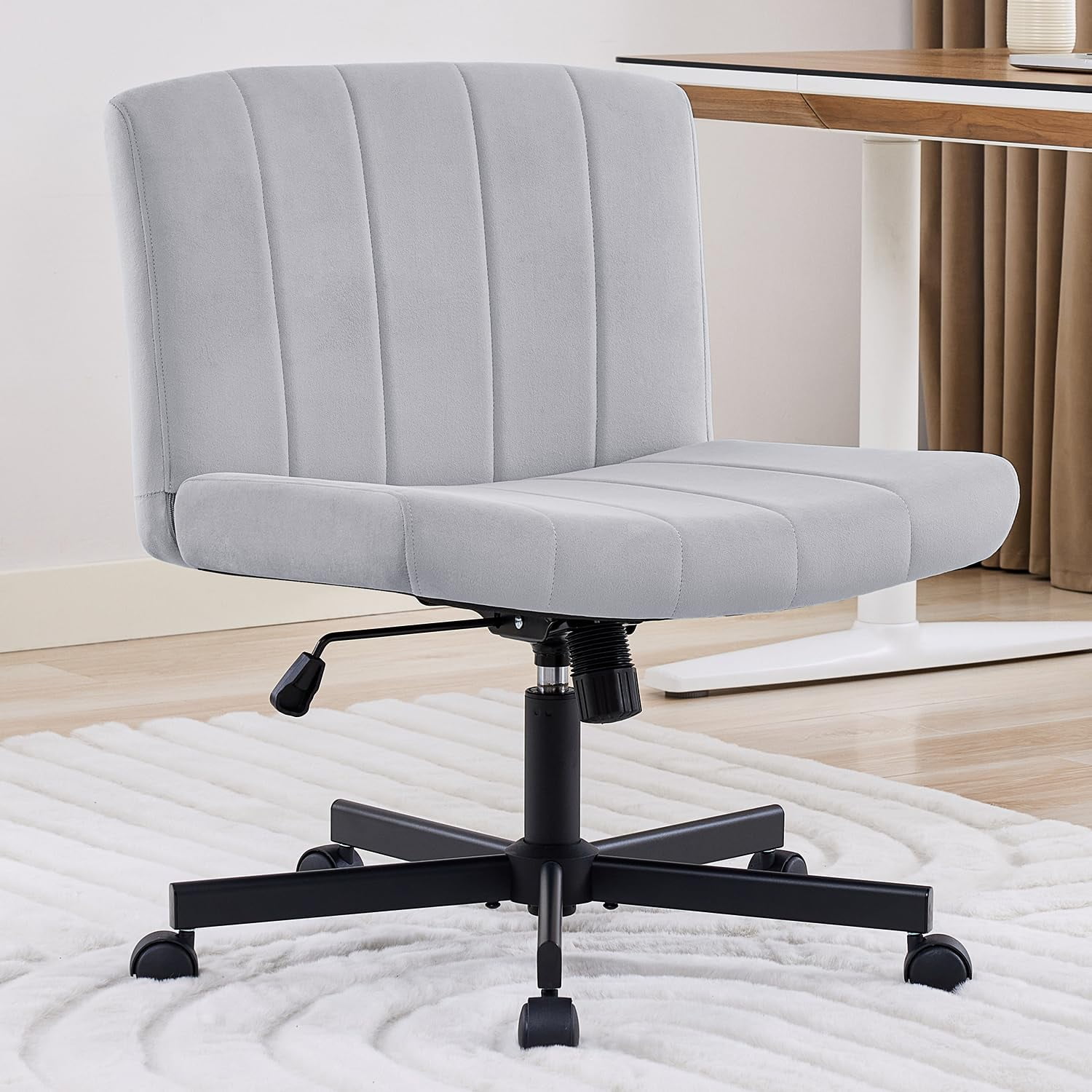 Silla Lukkdys Criss Cross Con Ruedas, Asiento Ancho, Tela Gris