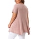 thumbnail image 3 of Agnes Orinda Mujeres Tallas Grandes Escuela Universidad Túnica Tops Verano Cuello Redondo Flowy Swing Suelto Manga Corta Camiseta de Punto Blusa Casual 2X Rosa, 3 of 5