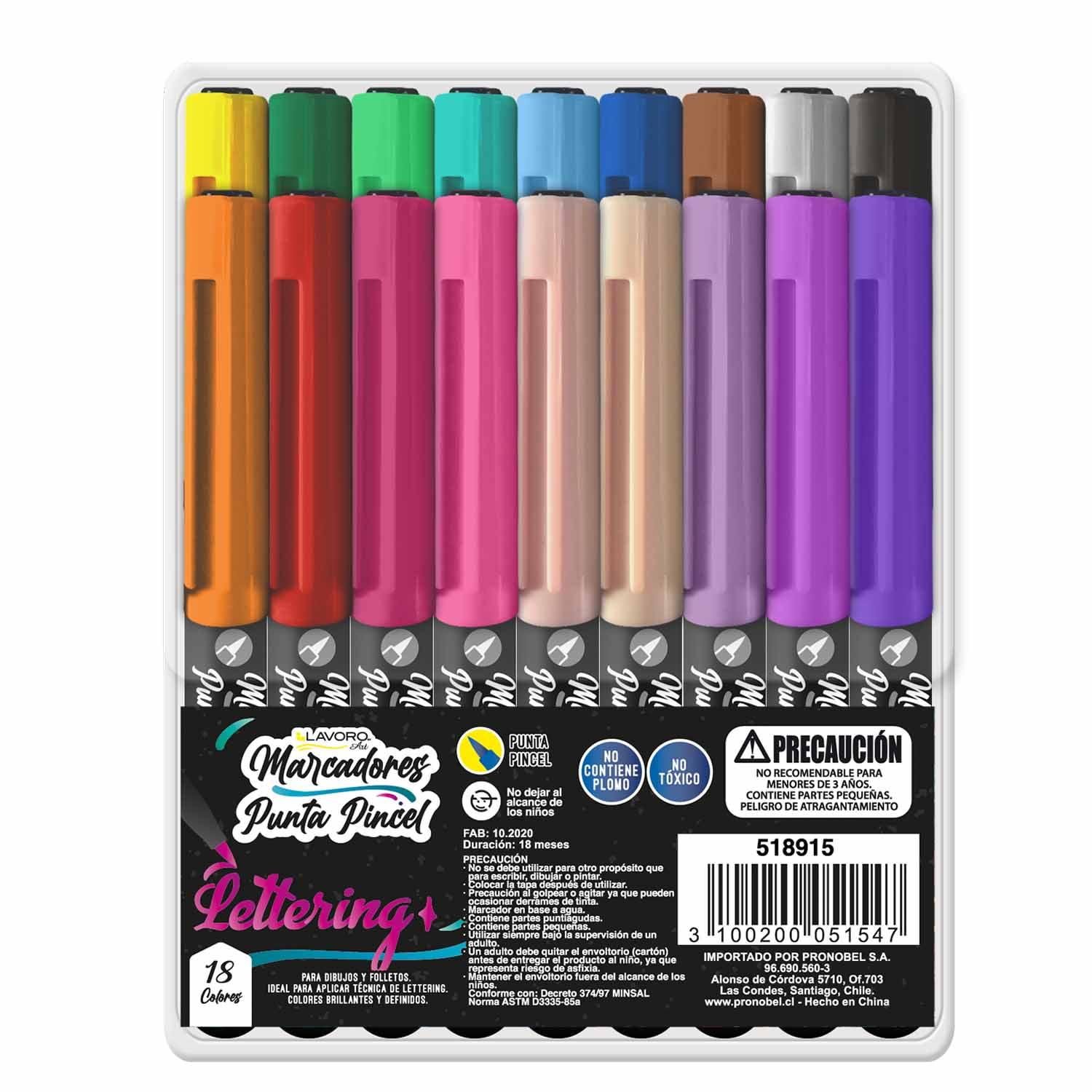 Marcadores Punta Pincel 18 Colores Lavoro