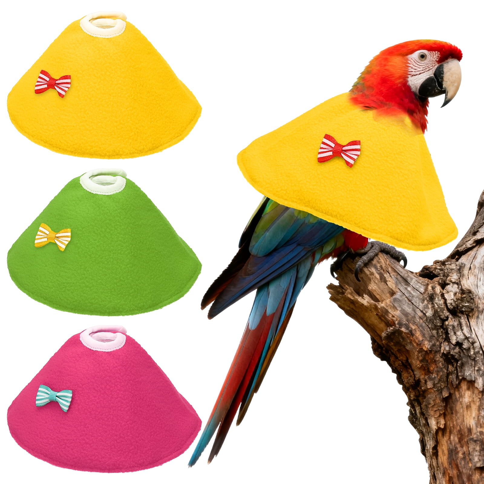 Collares para Aves Uxcell, Collar Cónico Protector de Recuperación, Conos Ajustables Suaves Anti-Mordeduras para el Cuello de Plumas (Amarillo/Verde/Rosa, L, 3 Piezas)