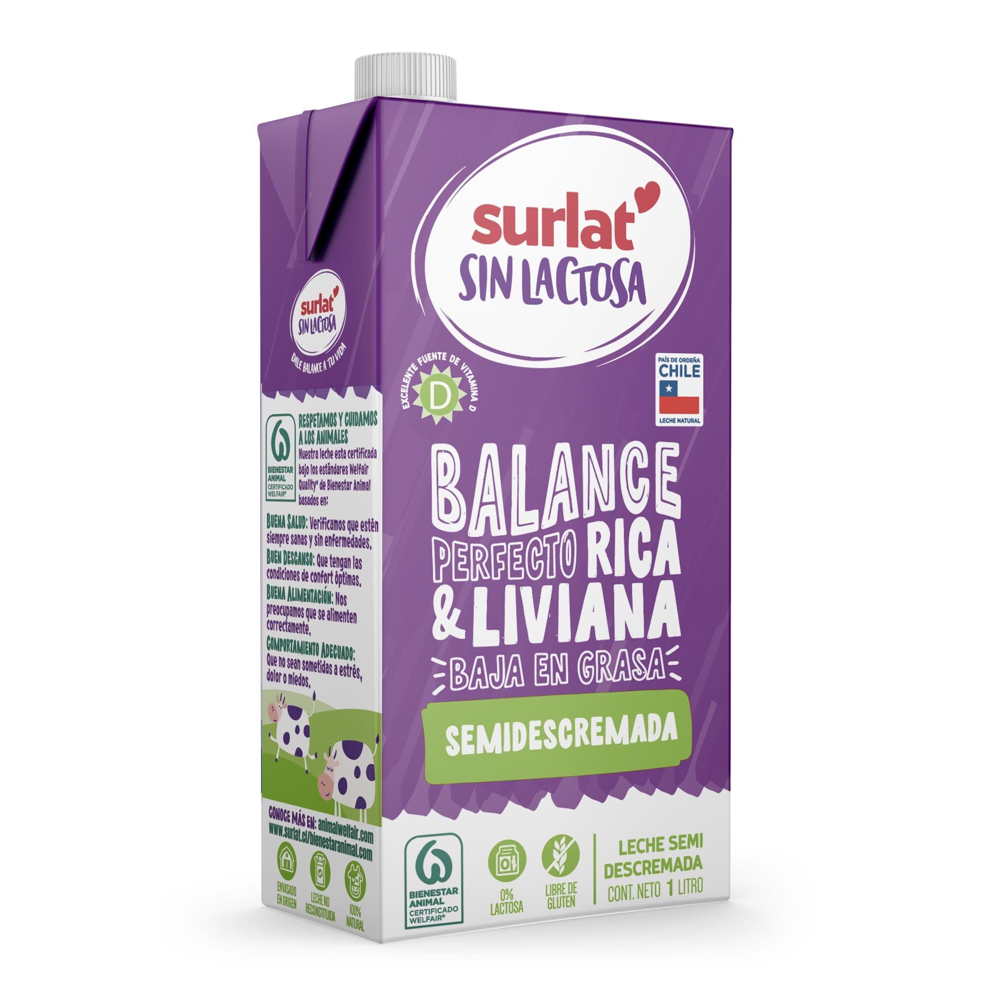 Leche Blanca Semidescremada Sin Lactosa 1 L Surlat