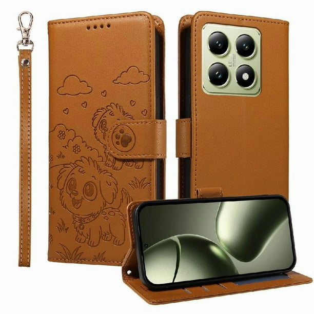 Funda Billetera FOXDOCK Compatible con Xiaomi 14T, Diseño Perrito Tierno, Ranuras para Tarjetas y Soporte Plegable