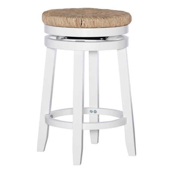 Taburete de Barra Powell Linon Morgan 65 cm Madera con Asiento de Pasto Marino