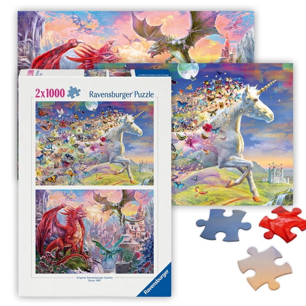 Rompecabezas Ravensburger Unicorns & Dragons 2x1000 piezas | Lider