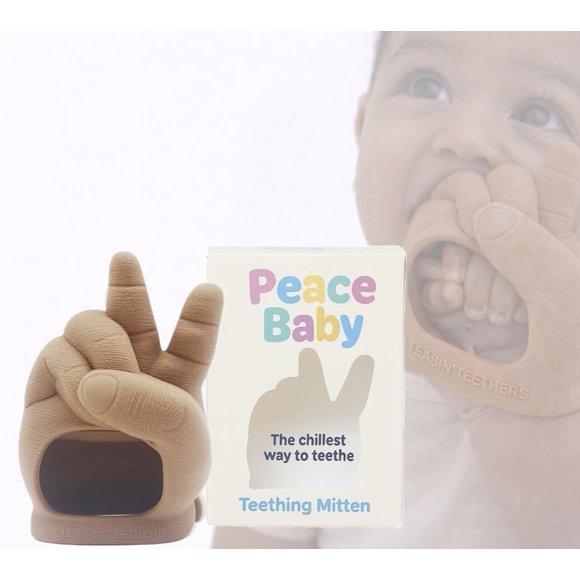 Mordedera tipo manopla Teasin' Teethers Peace Baby, signo de paz, 3M+